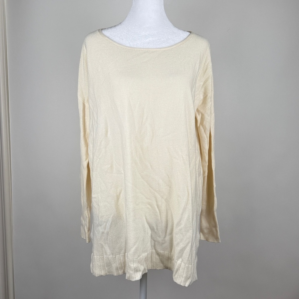 Joie Cream Scoop Neck Long Sleeve Side Slit Tunic Lightweight Sweater Size Small
